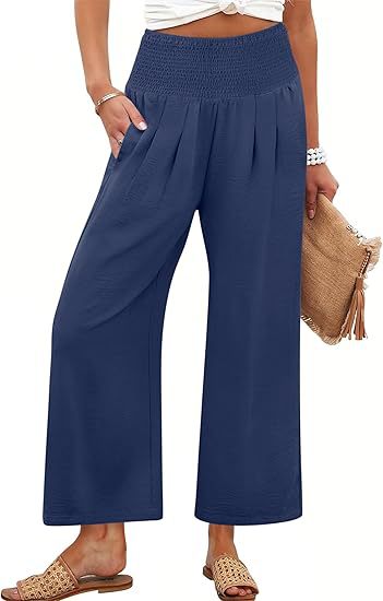 Women Linen Palazzo Pants Summer Boho Wide Leg High Waist Casual Lounge Pant 2025 Beach Travel Vacation Outfits