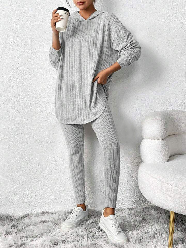 with Textured Two-Piece Set, Casual Long-Sleeved Hoodie and Leggings Suit, Women's Clothing