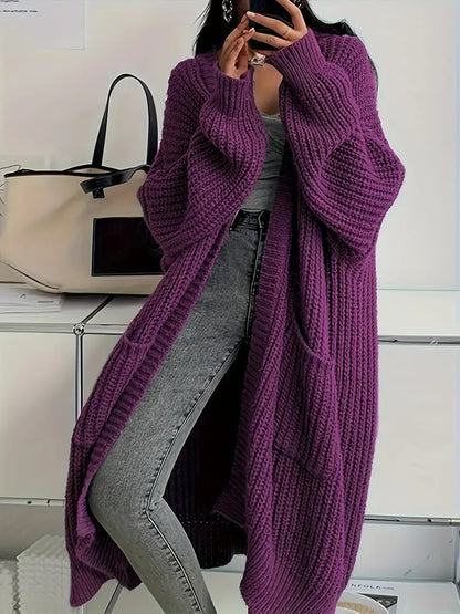 Lange Strickjacke mit überschnittenen Schultern für Damen, lässige Strickjacke mit langen Ärmeln und Taschen, Damenstrickwaren für den Alltag im Frühling und Herbst, Pullover für Damen, Strickmode für Damen
