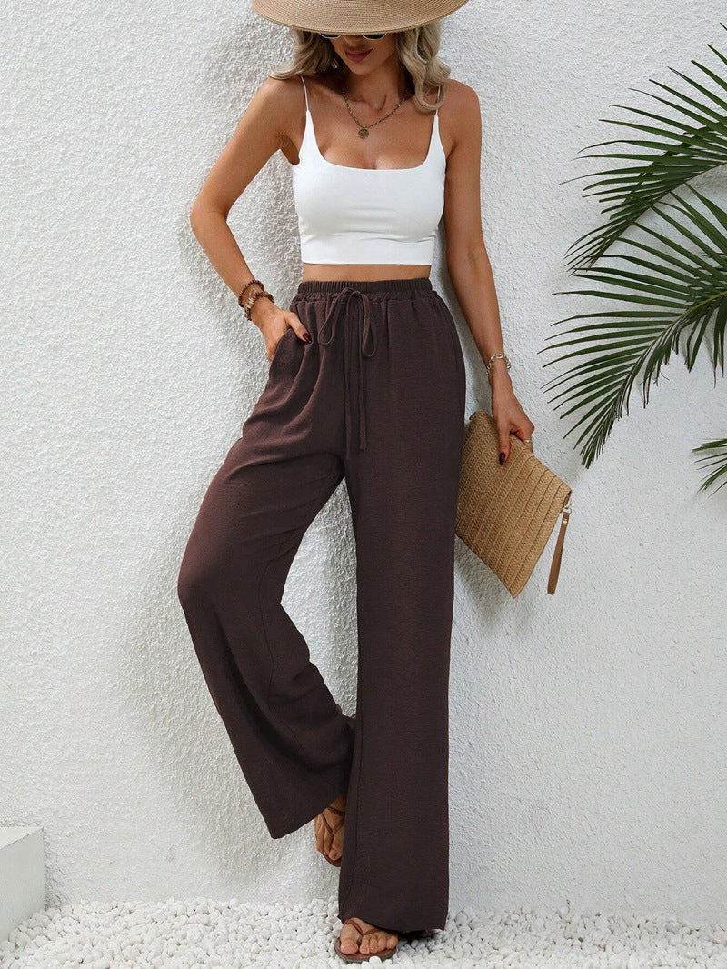Wide Leg Pants for Women Elastic Waist Drawstring Palazzo Pants Lounge Pants with Pockets Loose Straight Leg Trousers - Seldom Seen Styles