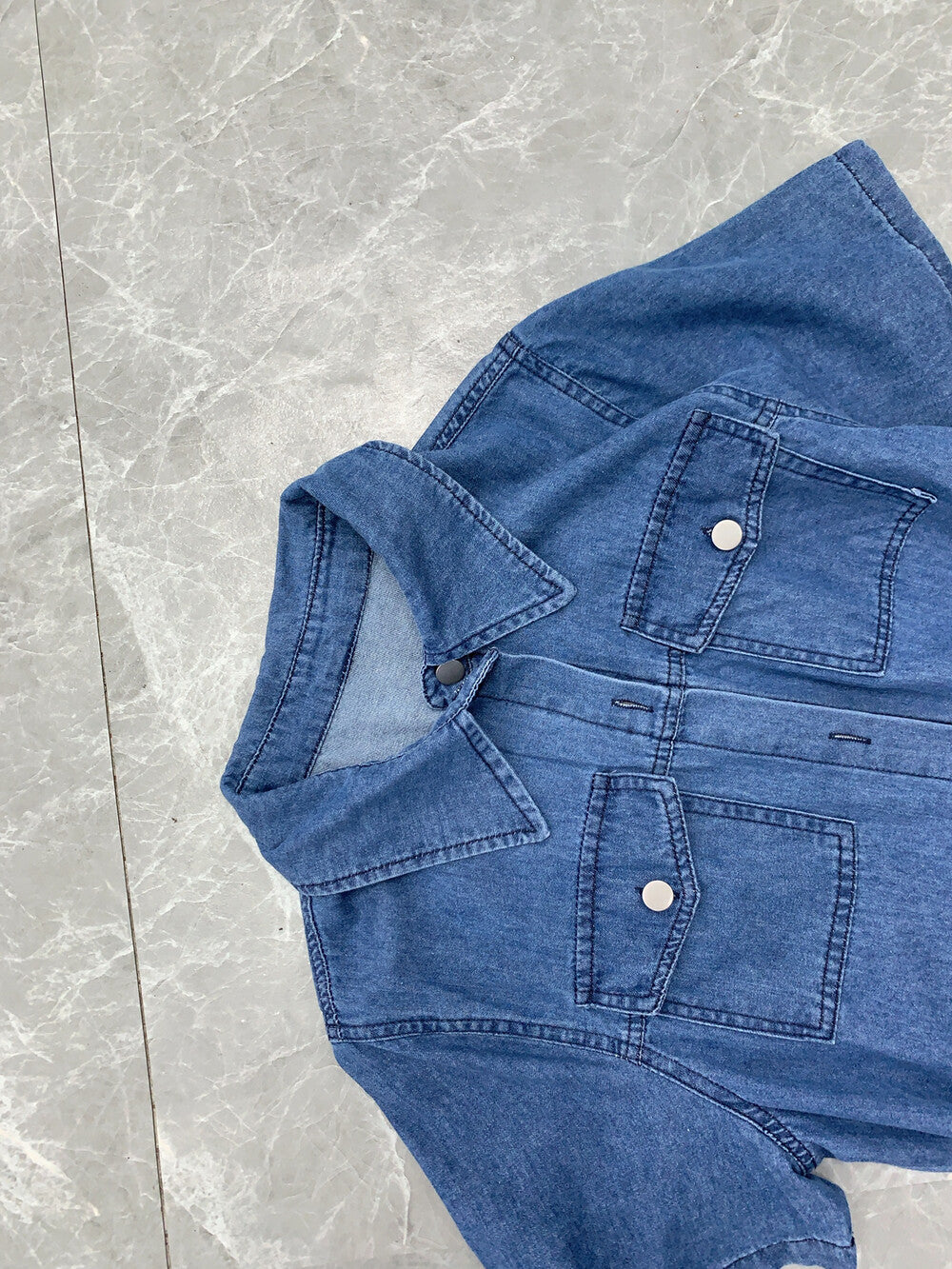 Women's Blue Denim Short Sleeve Shirt Dress with Belt Front Slit Midi Length Plus Size M L XL XXL 3XL 4XL - Seldom Seen Styles