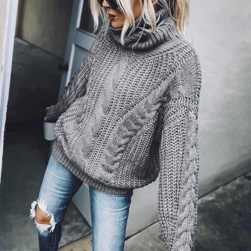 Herbst und Winter Europäischer und Amerikanischer Pullover Damen Einfarbig Rollkragen Strickoberteil Amazon Grenzüberschreitende Damenbekleidung 