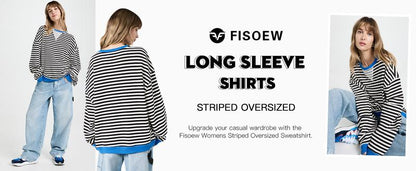 【Up To 3XL】Fisace Christmas Womenswear Striped Oversized Sweatshirt Color Block Crew Neck Long Sleeve Shirt Casual Loose Pullover Top Y2K Clothes back to school