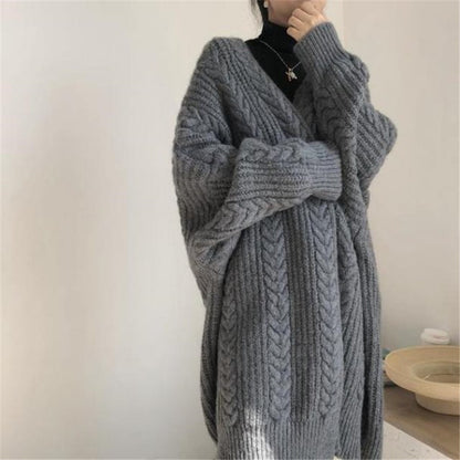 Fall 2024 Cross-Border New Arrival Long Knitted Cardigan Long Sleeve Idle Style Cable-Knit Sweater Outerwear Coat Women's Clothing