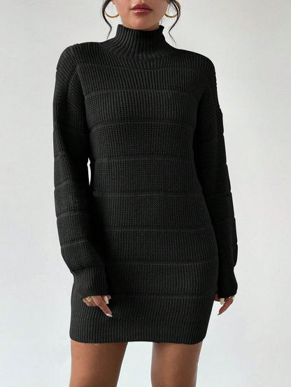 stripe Autumn and Winter Half Turtleneck Knitted Dress Women's Clothing Fashionable Solid Color All-Matching Sexy Hip dress