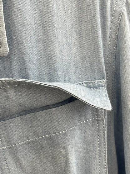 Women's Denim Short Sleeve Lapel Collar Gold Button Belted A-Line Maxi Dress Dual Chest Pockets with Free Braided Belt Dark Blue Light Blue S M Cotton Candy 288563