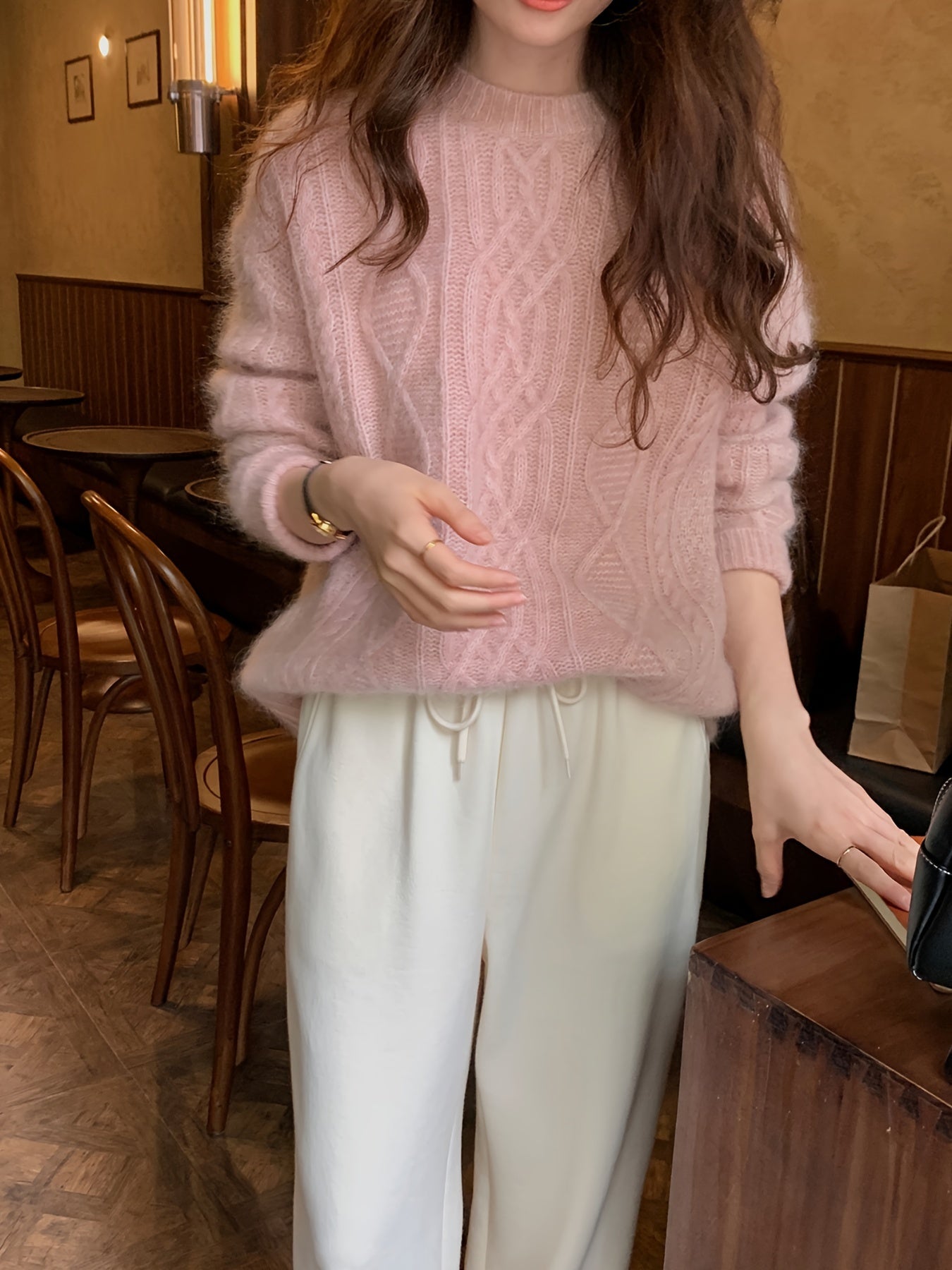 Cable Knit Mock Neck Sweater, Elegant Long Sleeve Sweater For Fall & Winter, Women's Clothing