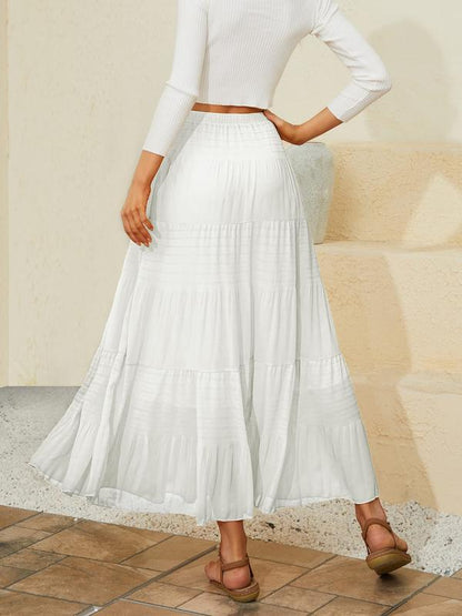 Women's Chiffon Elastic High Waist Pleated A-Line Flared Maxi Skirts Breathable & Comfortable Casual Summer Wear White Black Gymskirt