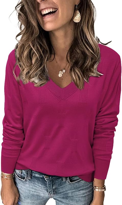 Womens Fall Tops 2024 Fashion V Neck Long Sleeve Shirts Blouse Knit Casual Pullover Sweater Cozy Clouds XS-3XL