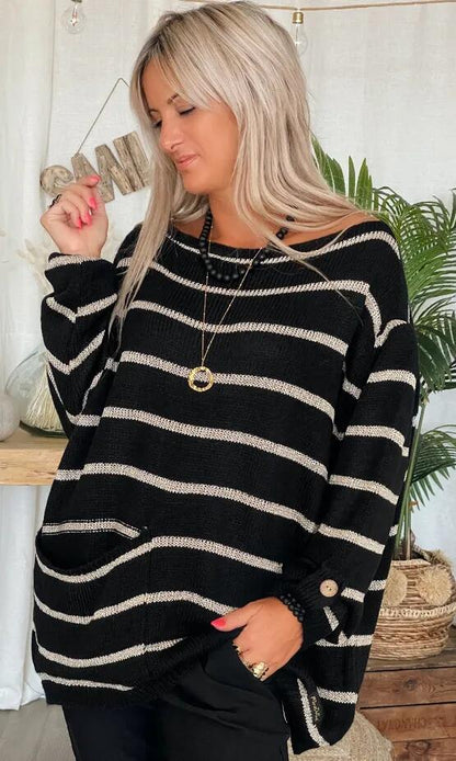 Womens Baggy Oversized Striped Sweater Trendy Color Block Casual Pullover Knit Tunic Sweater Jumper
