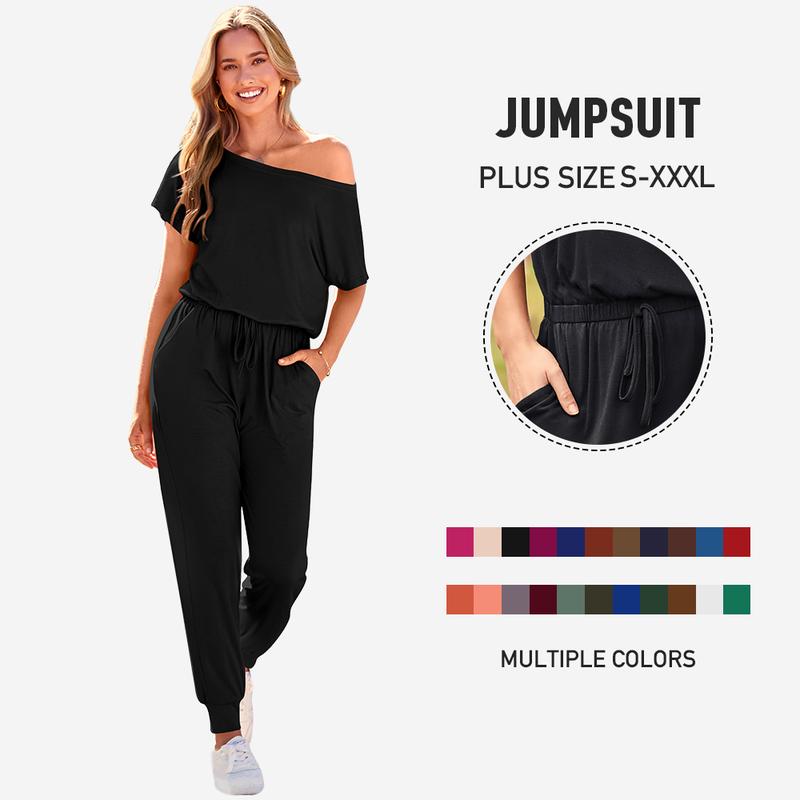 Women's Jumpsuit Plus Size S-XXXL Off-Shoulder Elastic Waist Stretchy Loose Minimalist Comfy Clothes Casual Outdoor Lightweight Romper - Fabric - Womenswear - Seldom Seen Styles