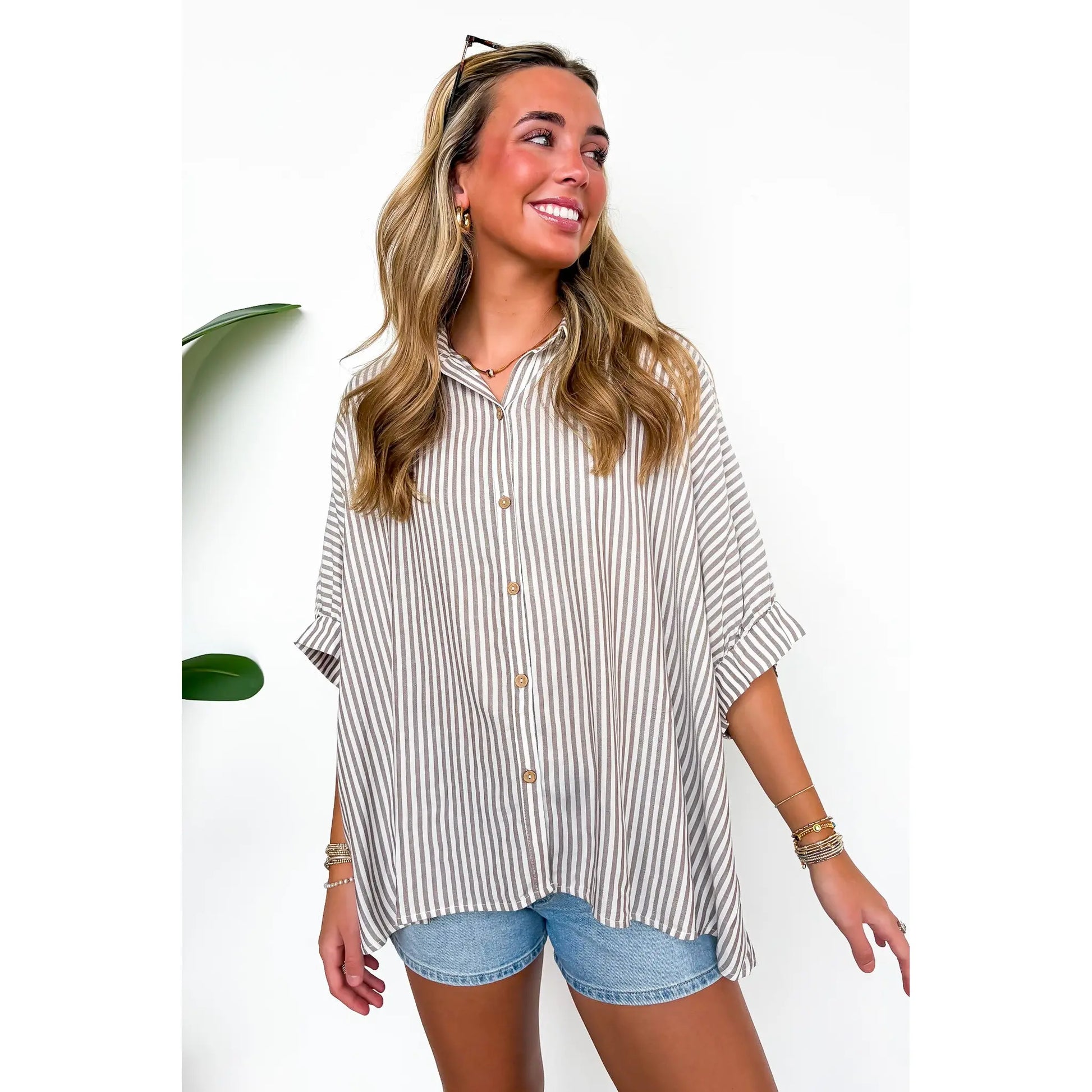 JoJo Striped Button Down Oversized Top - BACK IN STOCK - Seldom Seen Styles