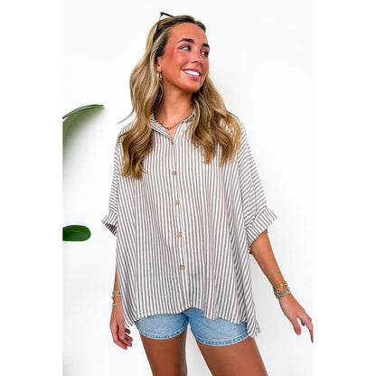 JoJo Striped Button Down Oversized Top - BACK IN STOCK