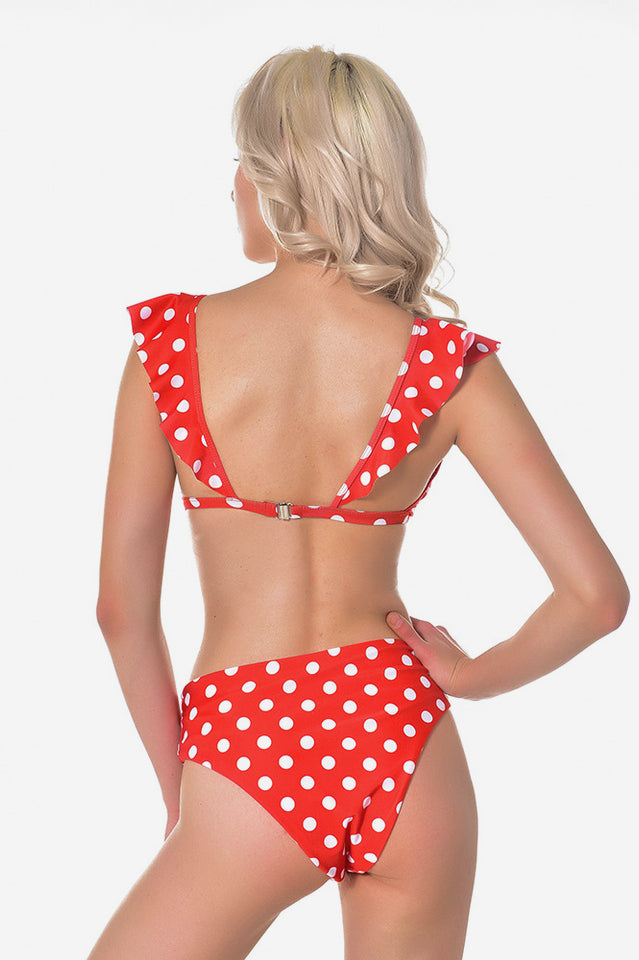Polka Dot High Waist Ruffle Bikini - Seldom Seen Styles