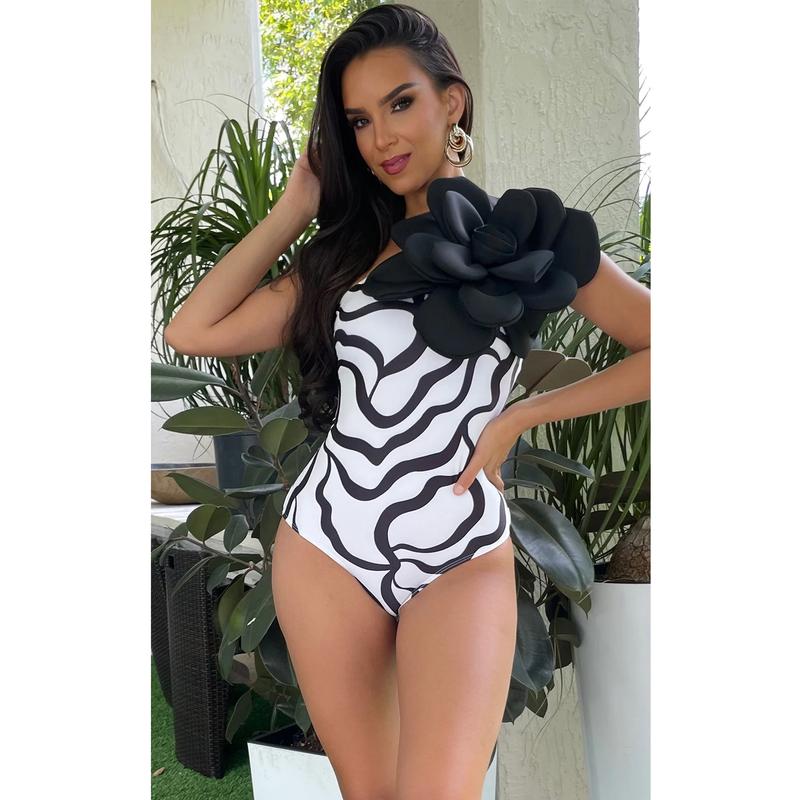 Women's Exaggerated 3D Flower Sexy One Piece Bodycon Swimsuit and Chiffon Skirt - Seldom Seen Styles