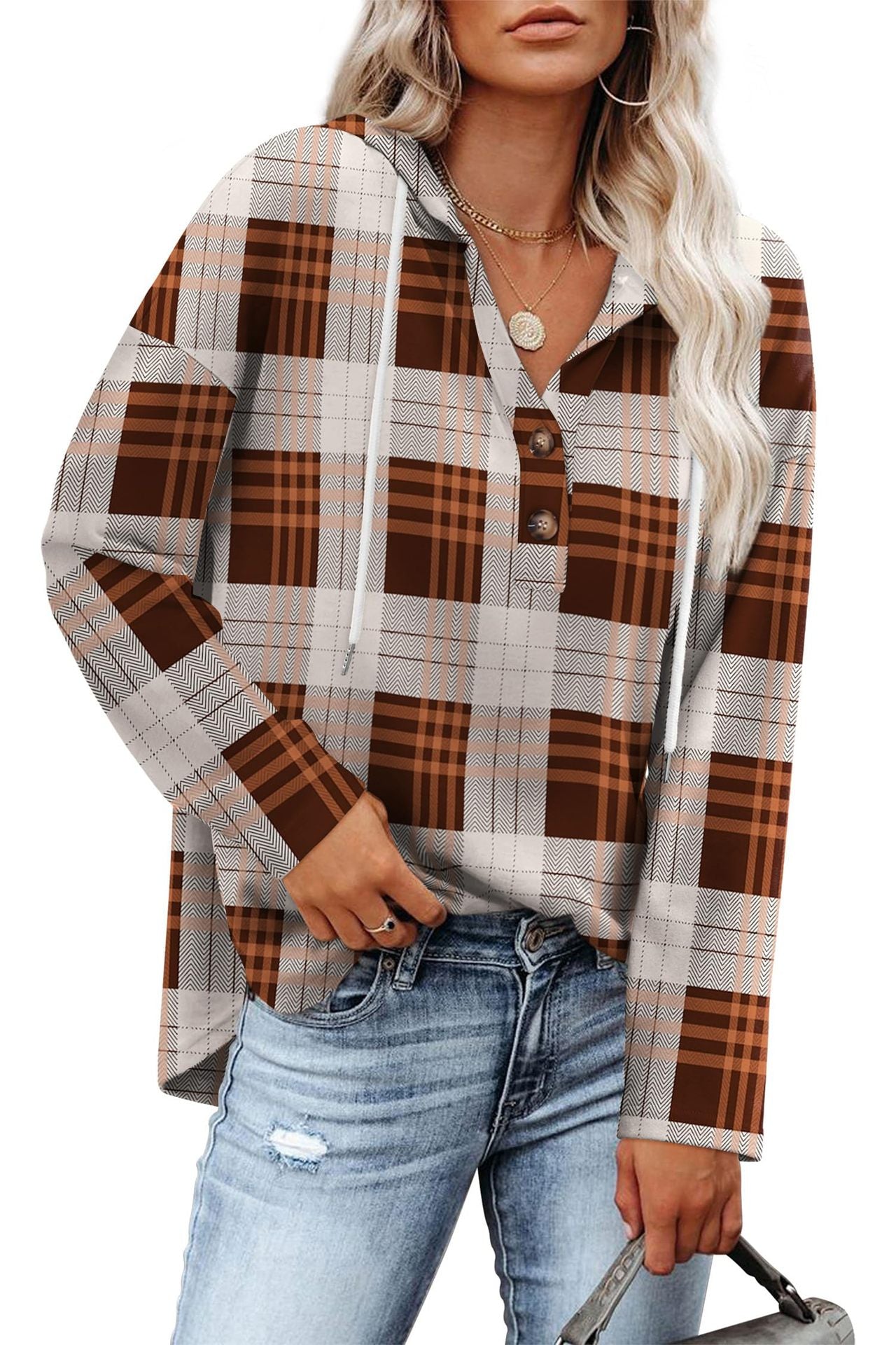 Womens Tops V Neck Button Sweatshirt for Women Pullover Long Sleeve Shirts Fall Outfits 2025 Loose Fit - Seldom Seen Styles