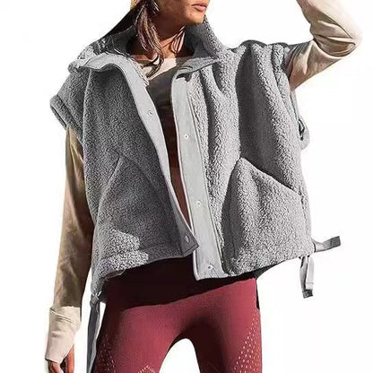 Gilet polaire sherpa chaud pour femme, décontracté, confortable, sans manches, boutonné, avec poches