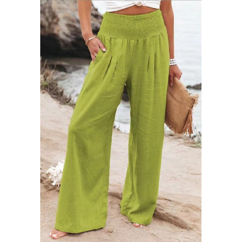 Women Linen Palazzo Pants Summer Boho Wide Leg High Waist Casual Lounge Pant 2025 Beach Travel Vacation Outfits - Seldom Seen Styles