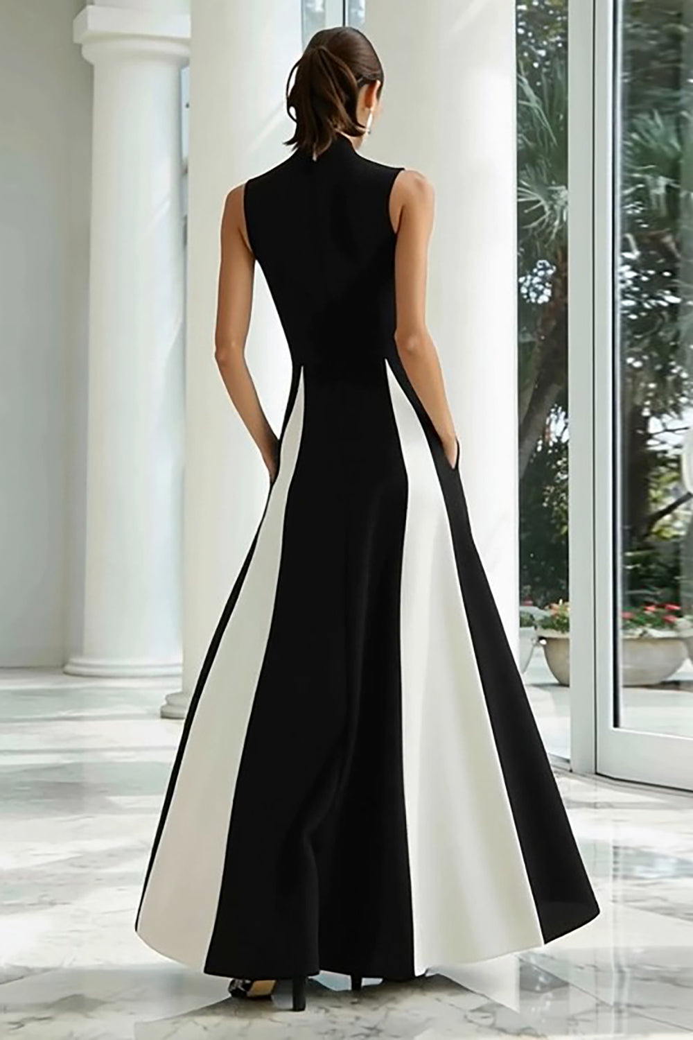 Black and White A-Line High Neck Long Formal Dress - Seldom Seen Styles