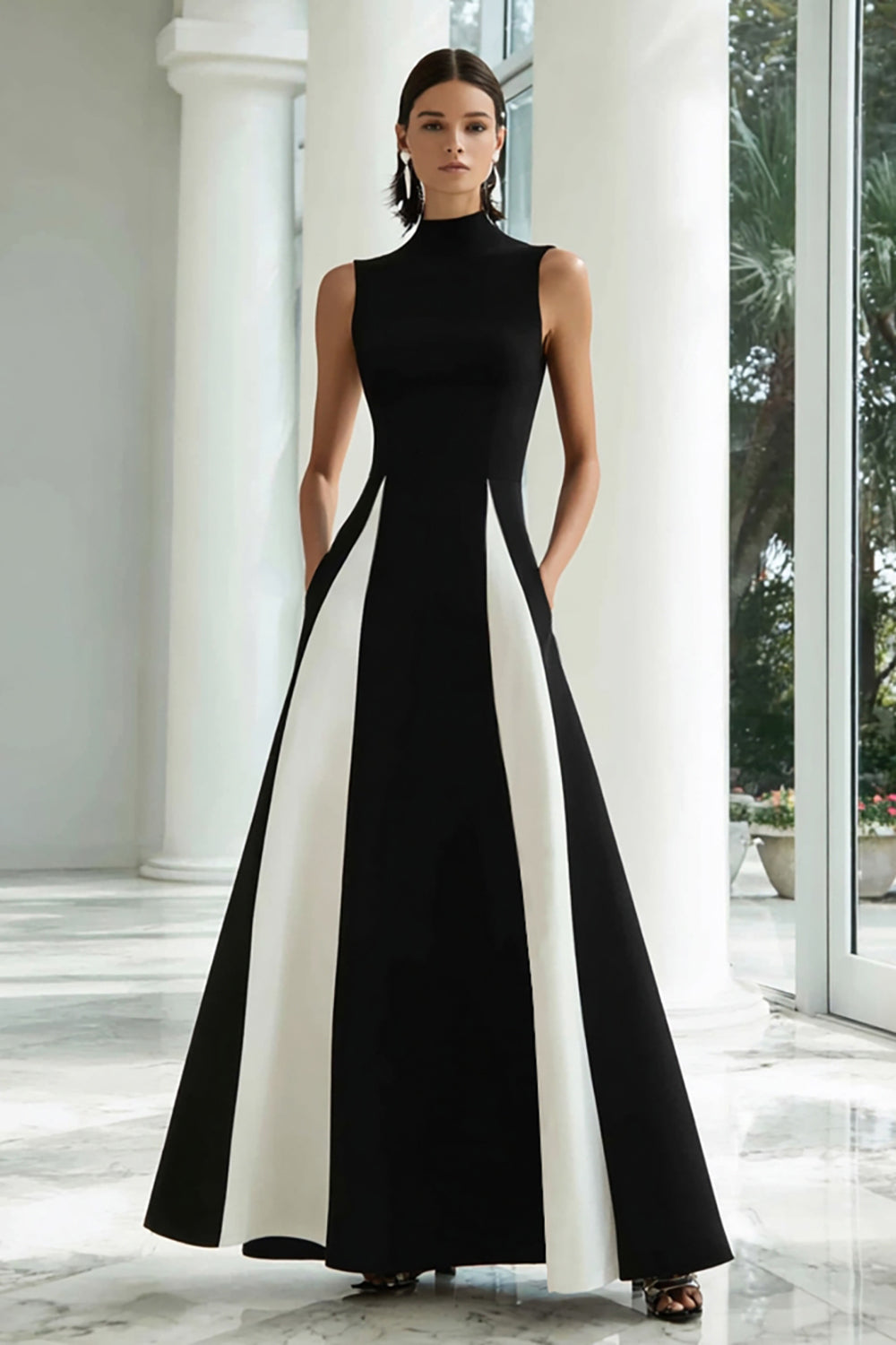 Black and White A-Line High Neck Long Formal Dress - Seldom Seen Styles