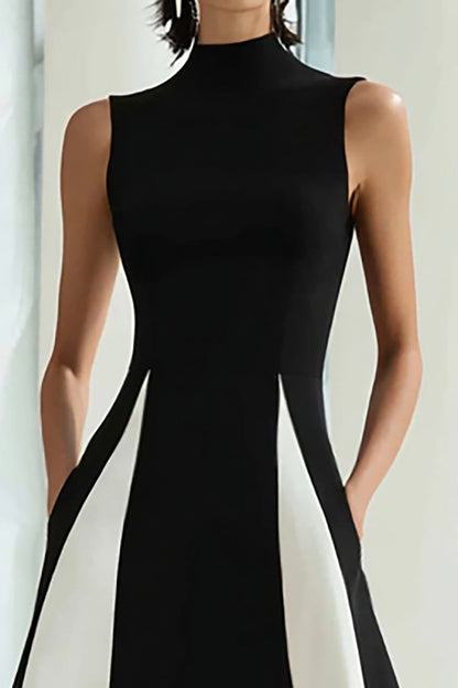 Black and White A-Line High Neck Long Formal Dress