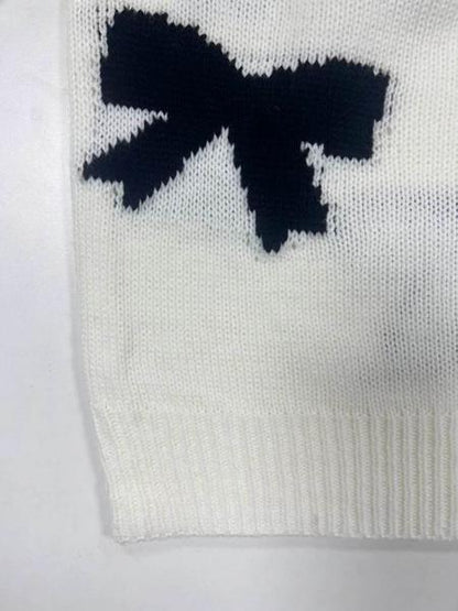 Fashion Bow Print Casual Basic Loose Knitted Sweater Pullover Autumn/Winter Women Pullovers New O-Neck Full Sleeve Knit Sweater, Knitwear