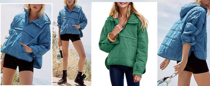 Womens Oversized Hooded Puffer Jacket Lightweight Pullover Hoodies Quilted Dolman Long Sleeve Warm Winter Coat