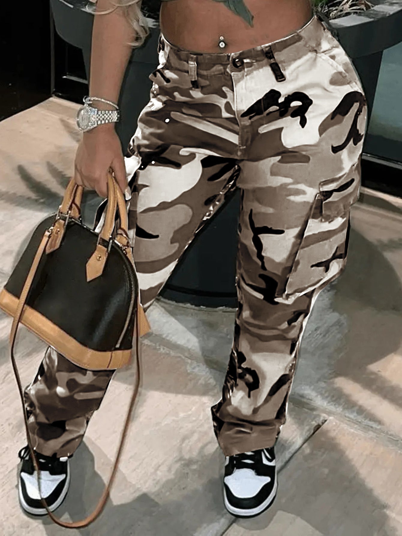 Women's Plus Size Cargo Camo Pants High Waist Slim Fit Camouflage Jogger Pants Sweatpants with Pockets - Seldom Seen Styles