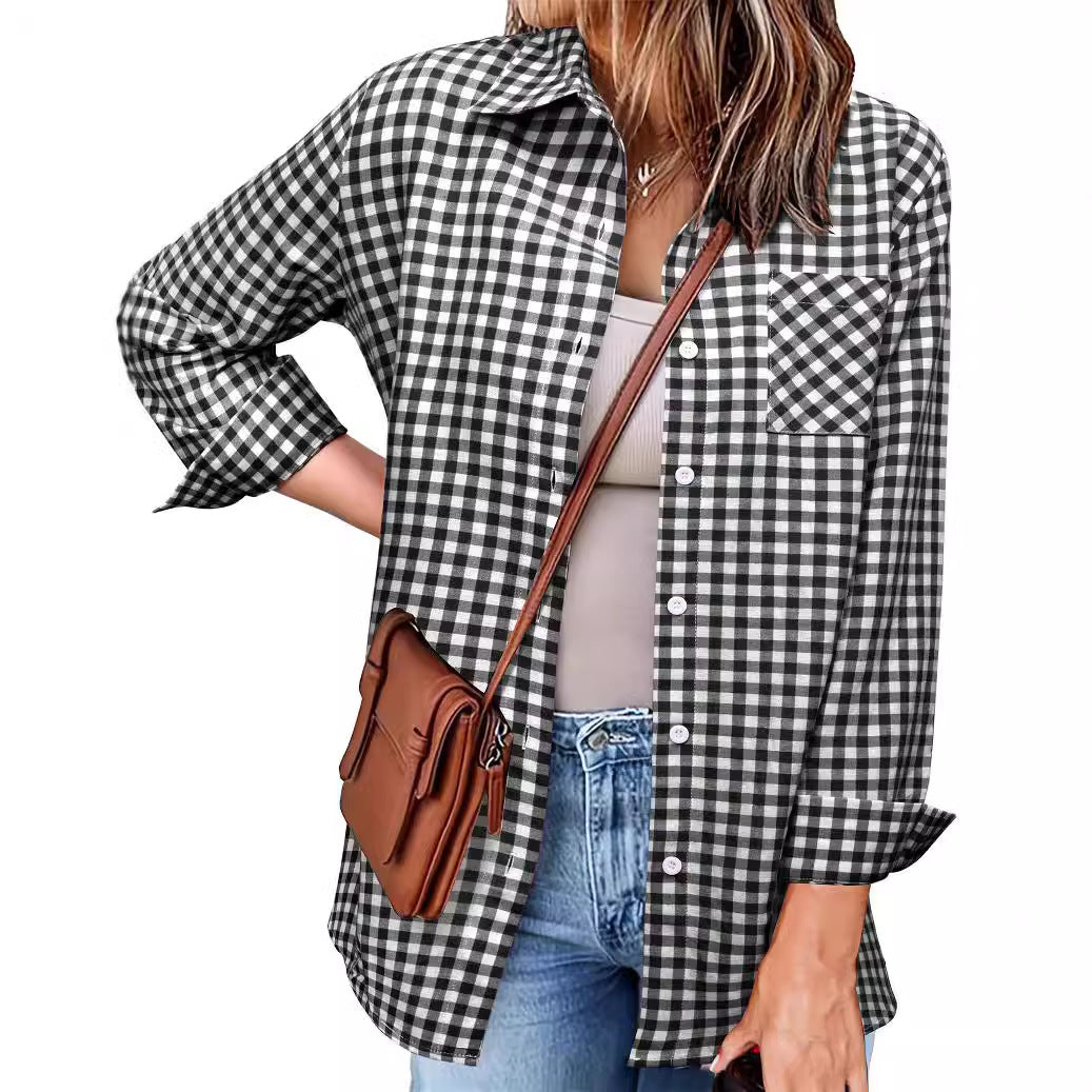 Herbst-Outfits Langärmliges kariertes Hemd für Damen Flanell-Button-Down-Hemden Buffalo Shackets Business Casual Blusen 