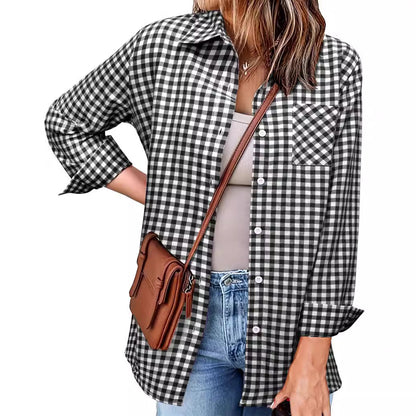 Fall Outfits Long Sleeve Plaid Shirt for Women Flannel Button Down Shirts Buffalo Shackets Business Casual Blouses