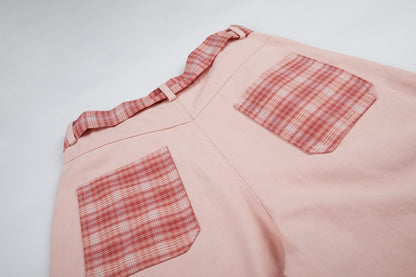 Women's Cute Embroidery Plaid Tie Wide Leg Denim Shorts High Waist Cherry Cat Bow Casual Sweet Streetwear Jean Shorts