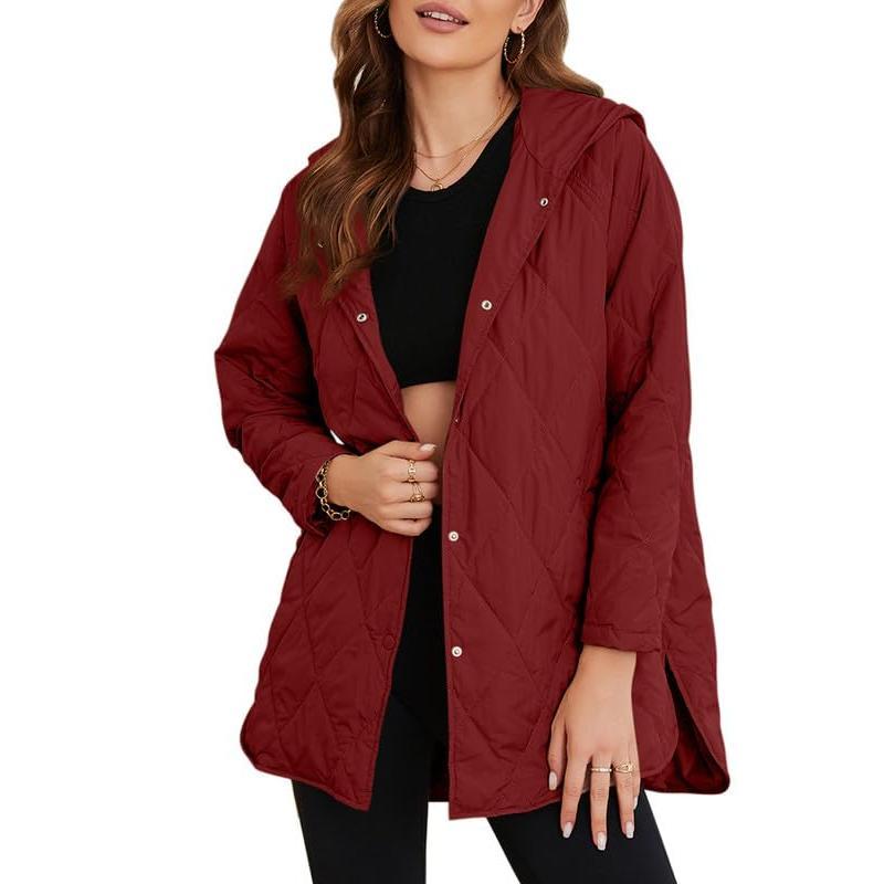 Jacket for Women Casual Fall Hooded Puffer Long Sleeve Button Oversized Lightweight Basic Winter Black Outerwear Comfort Coat Tops 2025 Womenswear Outfits - Seldom Seen Styles