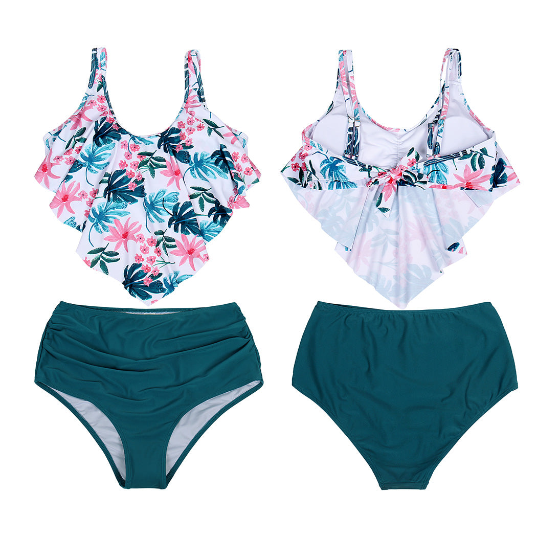 Family Matching Swimwear Mother Daughter Women Kids Girls Floral Green Leaves Printed Bikini Two-Piece Swimwear Suits - Seldom Seen Styles