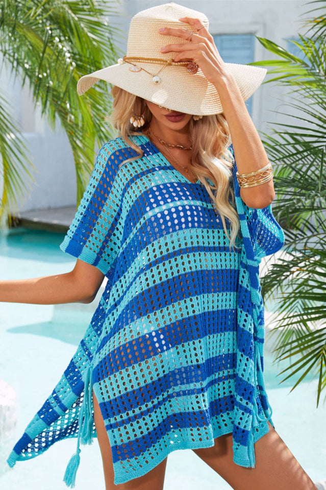 Multicolored Stripe V Neck Cover Up - Seldom Seen Styles