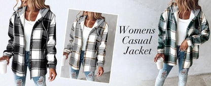 Women's Plaid / Houndstooth Print Button Front Hooded Coat, Casual Longsleeves Pocket Coat for Fall & Winter, Ladies Outerwear for Daily Wear, Womenswear