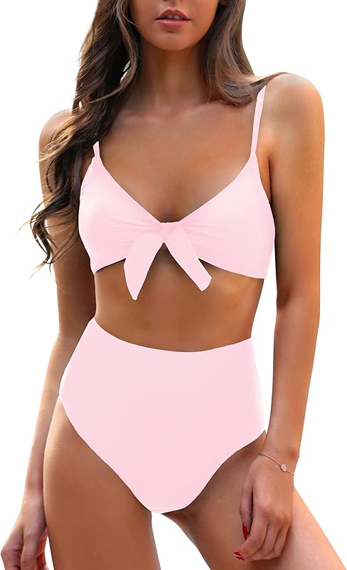 Womens High Waisted Bikini Set Tie Knot High Rise Two Piece Swimsuits Bathing Suits - Seldom Seen Styles