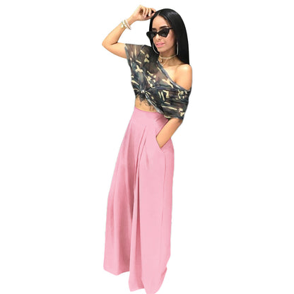 Women's Plain Plicated Pocket Wide Leg Pants, Casual Comfy High Waist Trousers for Summer, Ladies Bottoms for Daily Wear