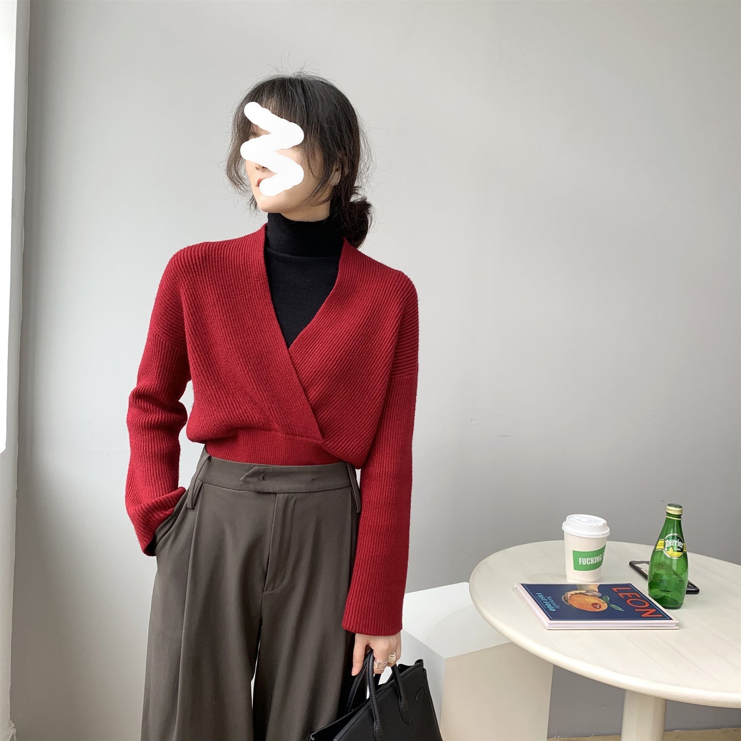 Jiapin Wool/Early Autumn New Women's Clothing Idle StyleVCollar Cross Slim Fit Sweater Small PulloverB8031