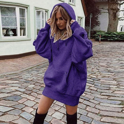 Hoodie Dress for Women 2025 Fall Long Sleeve Fleece Pullover Sweatshirts Oversized Hoodies with Kangaroo Pocket