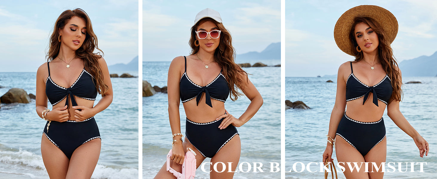 Womens High Waisted Bikini Set Tie Knot High Rise Two Piece Swimsuits Bathing Suits - Seldom Seen Styles