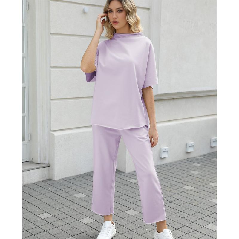 Songling Women Casual Two Piece Outfits 3/4 Batwing Sleeve Capelet CrewNeck Pullover Top Wide Leg Pants Lounge Sets Sweatsuit - Seldom Seen Styles