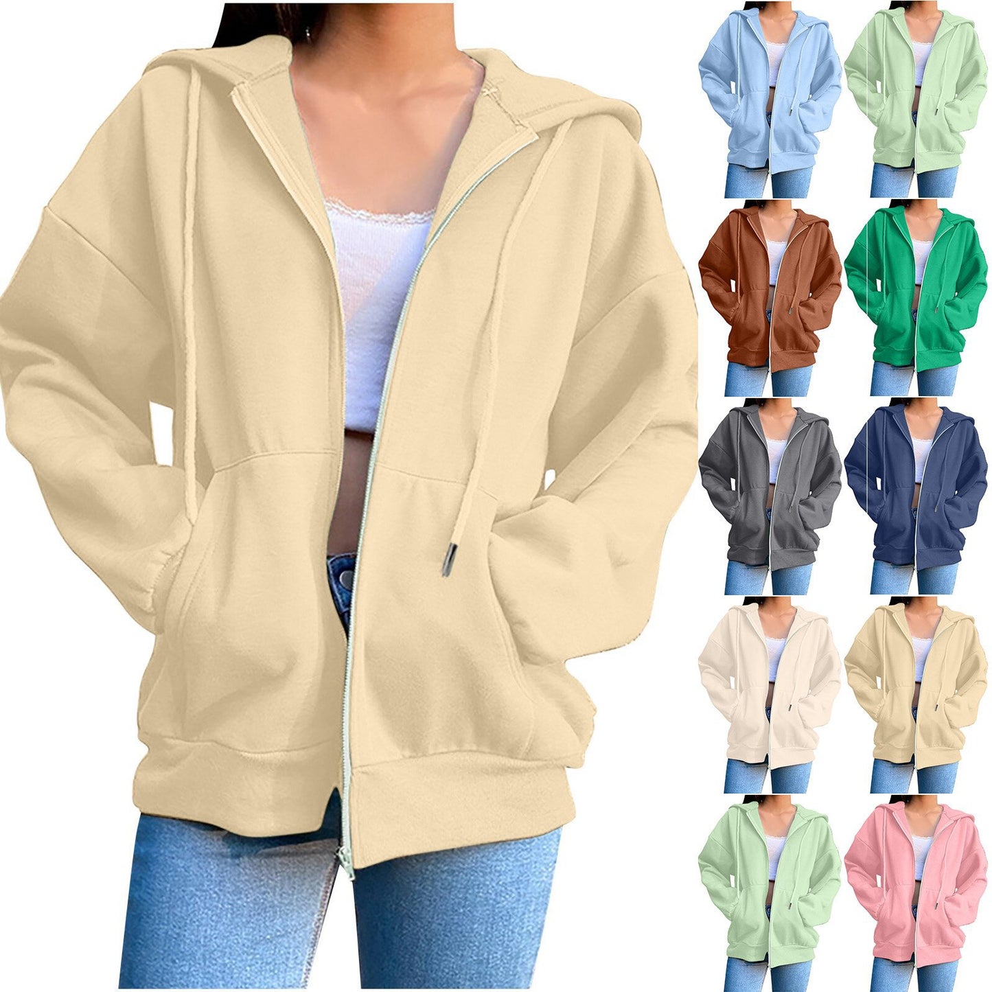 Womens Fall Fashion 2024, Vintage Zipper Oversized Loose Fit Hoodies Long Sleeve Jackets Soft Outfits Sweatshirts