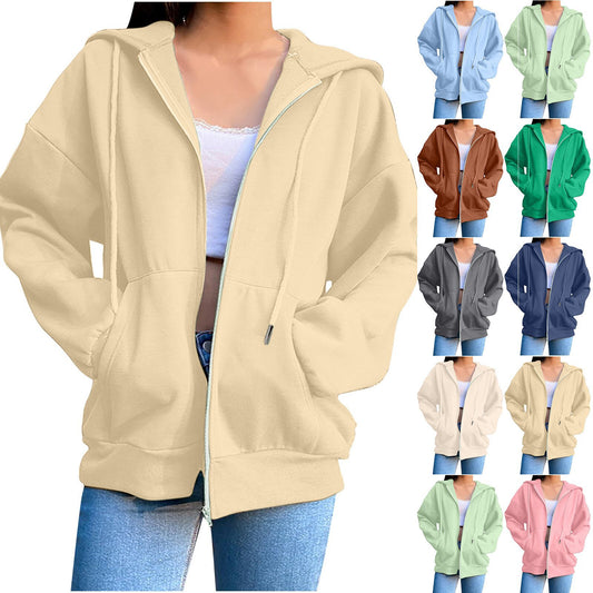 Damen Herbstmode 2024, Vintage Reißverschluss Übergroße Loose Fit Hoodies Langarm Jacken Weiche Outfits Sweatshirts 