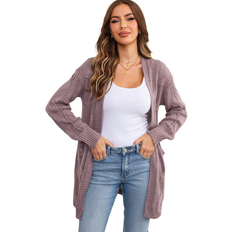 Shiying Autumn and Winter New Solid Color Coat for Women Europe and America Cross Border Women's Clothing Hot Sale Street Casual Style Mid-Length Cardigan for Women