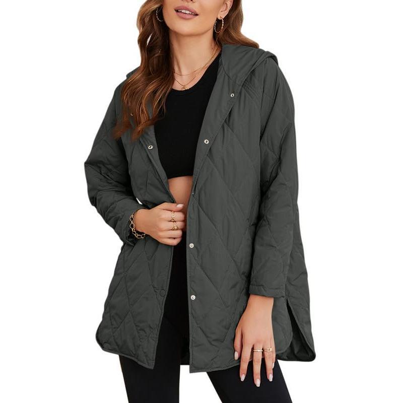Jacket for Women Casual Fall Hooded Puffer Long Sleeve Button Oversized Lightweight Basic Winter Black Outerwear Comfort Coat Tops 2025 Womenswear Outfits - Seldom Seen Styles
