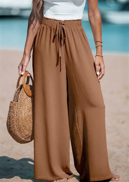 Women Wide Leg Pants High Waisted Trousers Linen Palazzo Lounge Beach Cover Ups Flowy Pants