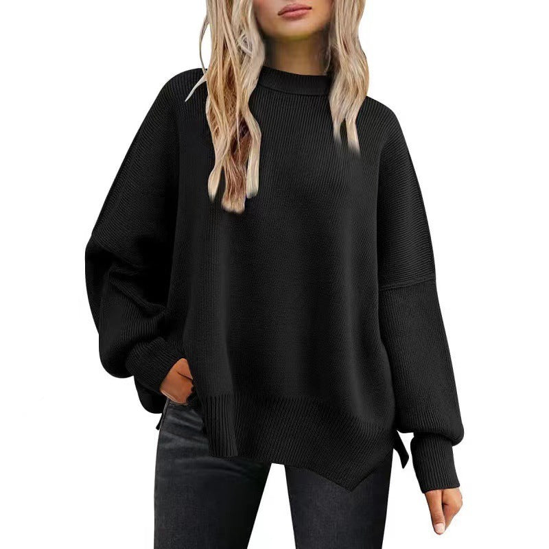 Women's Oversized Batwing Sweaters 2024 Fall Outfits Crewneck Ribbed Knit Side Slit Trendy Pullover Tops