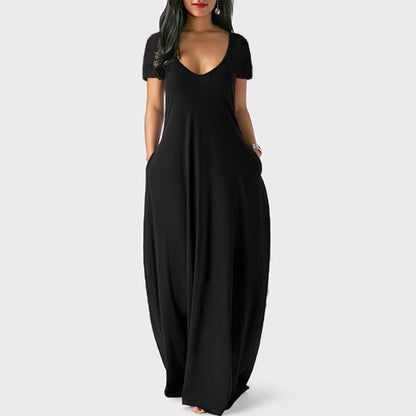 Robe de détente unie à poches pour femme, robe longue basique décontractée et confortable à manches longues, idéale au quotidien, vêtements de nuit pour toutes les saisons, tenue de détente, élégante, chemise de nuit pour femme, vêtements de nuit 