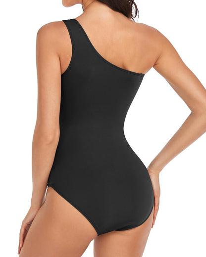 one shoulder swimming costume bikini One-Piece Swimsuit for Women with Straps, Solid Color, High-Waisted Bikini Swimwear - Seldom Seen Styles