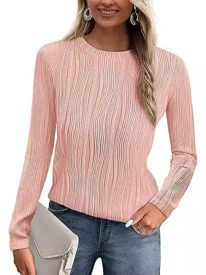 Women's Summer Fall Scalloped Lace Cuff Crewneck Tops Textured Shirts - Seldom Seen Styles
